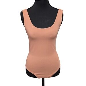 Express Body Contour Scoop Neck Sleeveless Bodysuit Tan XS